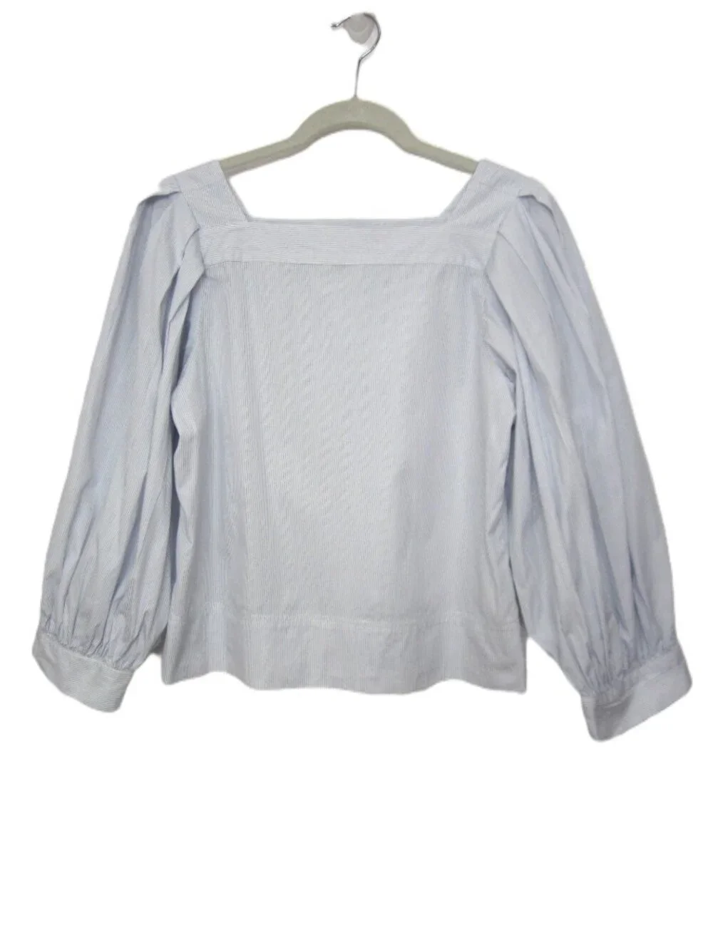 J. Crew Thomas Mason Size M Square Neck Blue White Puff Sleeve Blouse Cotton